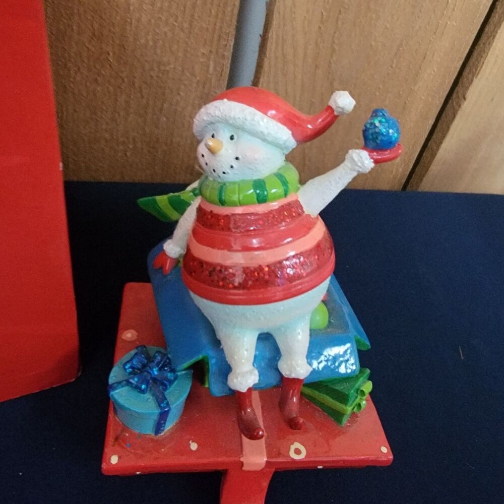 JC Penney Home Collection Stocking Holder Snowman Presents Color Hanger HEAVY